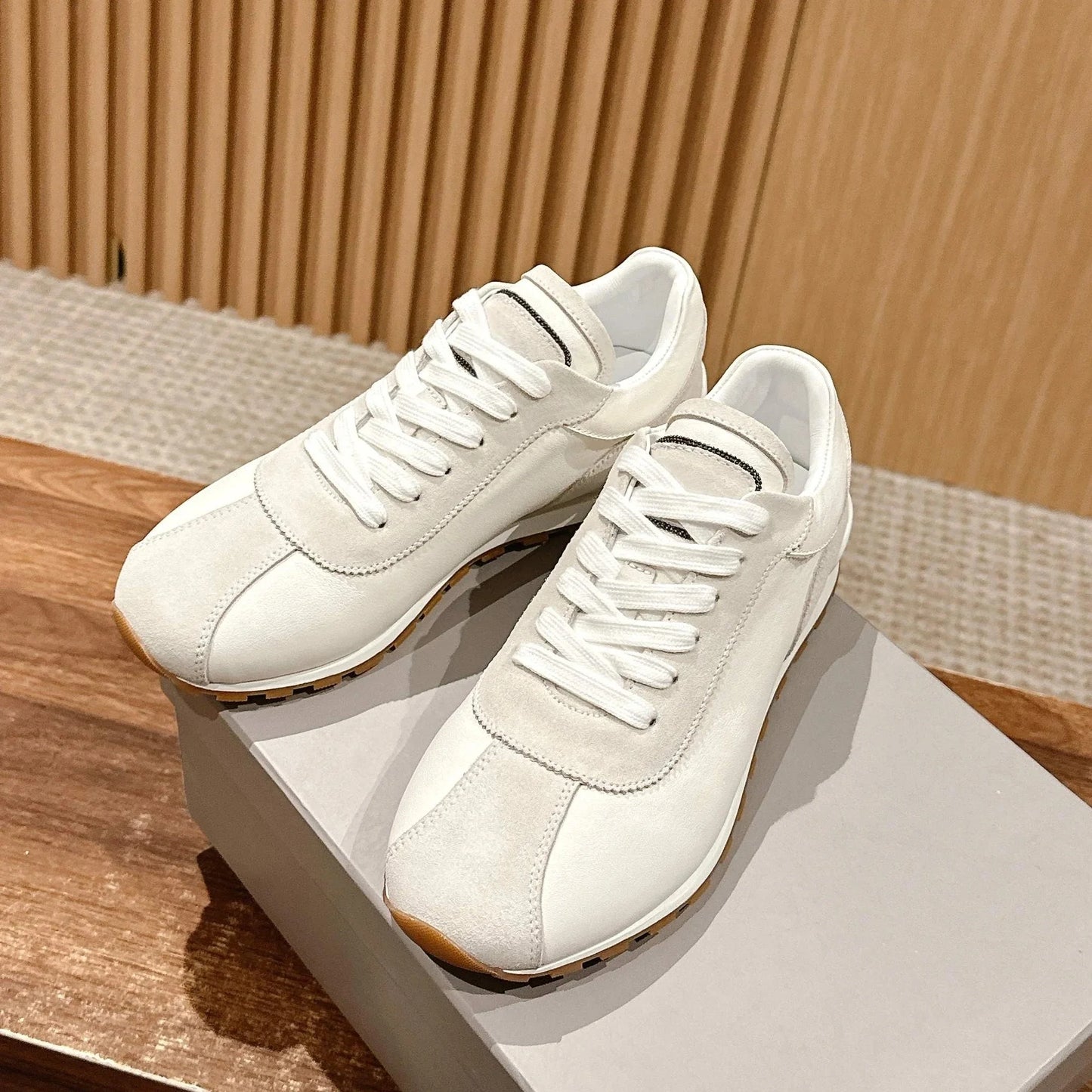 Spring Autumn Genuine Leather Round-Toe Lace-Up Tennis Shoes German Sneakers Casual Shoes Athletic Shoes Handmade Bota Feminina