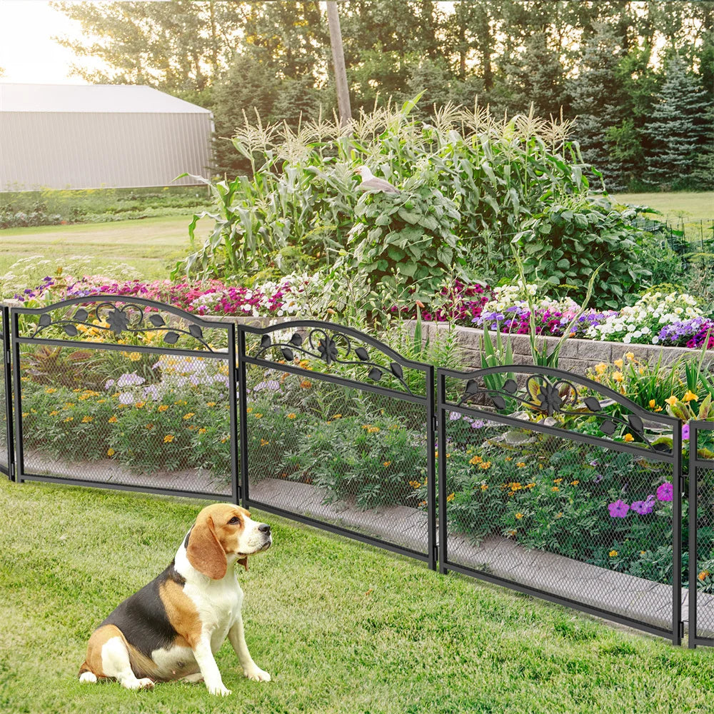 Set of 5 Wrought Iron Dog Fence Panels for Pet Barrier and Exercise Area