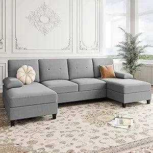 Sectional Sofas for The Living Room, U-Shaped Couch with Dual Chaise Lounge, 4-Seat Furniture Set Featuring Soft Cushions and L