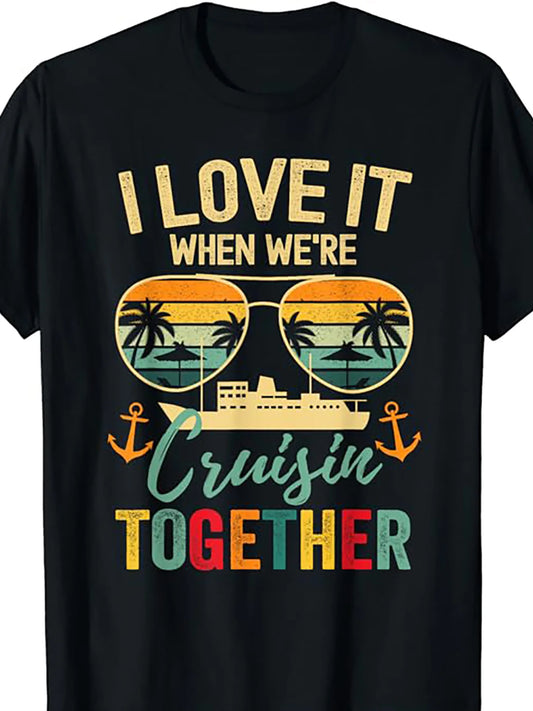 1pc Men'S Cruise Squad 2025 Printed T-Shirt, 100% Cotton Fabric, Crew Neck, Short Sleeve, Regular Fit
