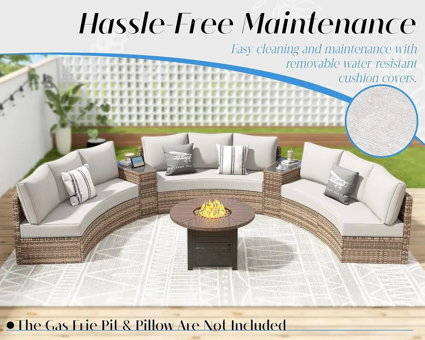 Patio Furniture Sets, 11 Piece Half-Moon Sectional Round Sofa Set, Outdoor Patio Furniture with Cushions & Wedge Table