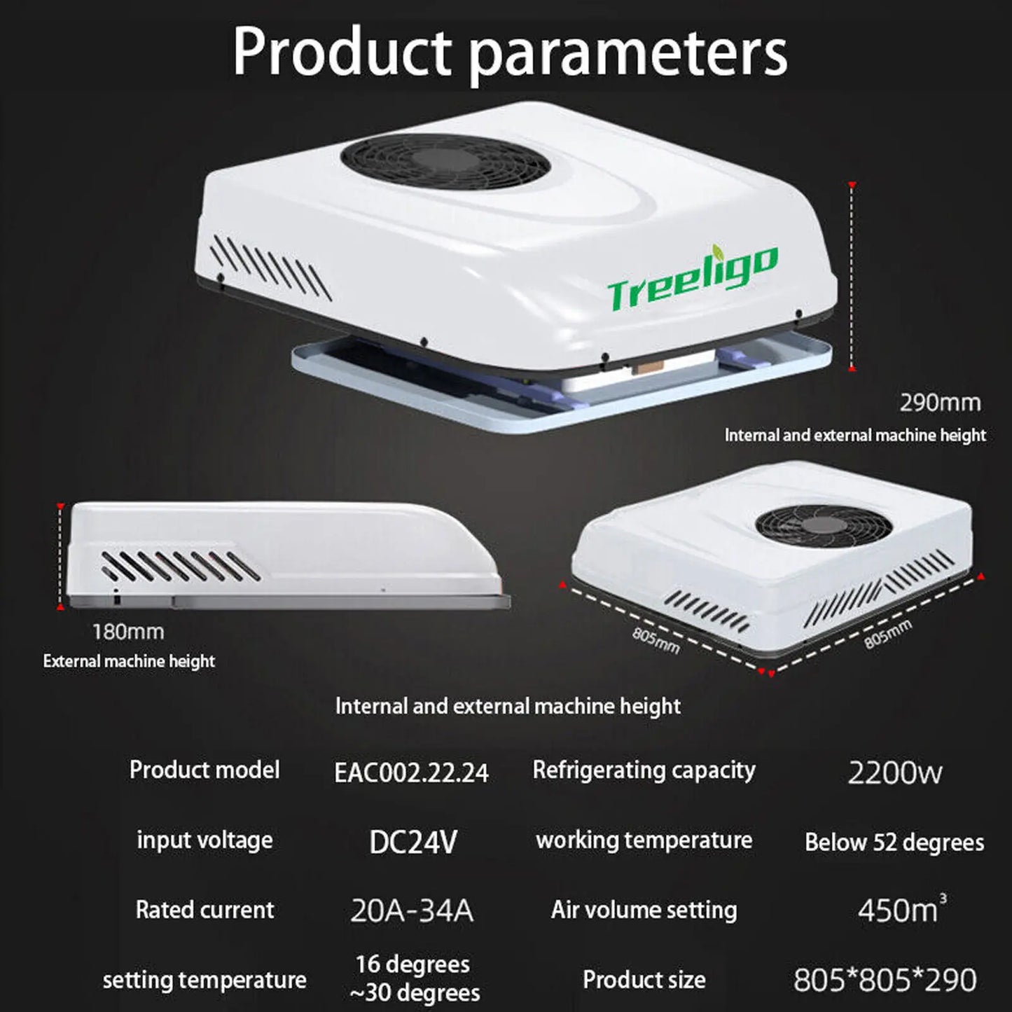Treeligo 2025 12V RV Rooftop Air Conditioner for Truck Camper Van Motorhome