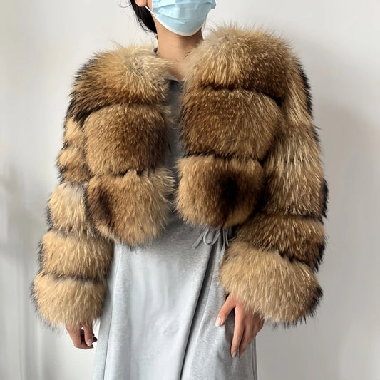 Real Raccoon Fur Coat Super Hot Winter Women Luxury ThickNatural Fox Fur Jacket Plus Size Furry Jackets Female Vest