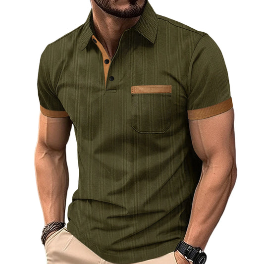 Men s Summer Lapel T-Shirt with Stylish Contrast Colors and Short Sleeves - Perfect for Beach Vacations and Streetwear Fashion
