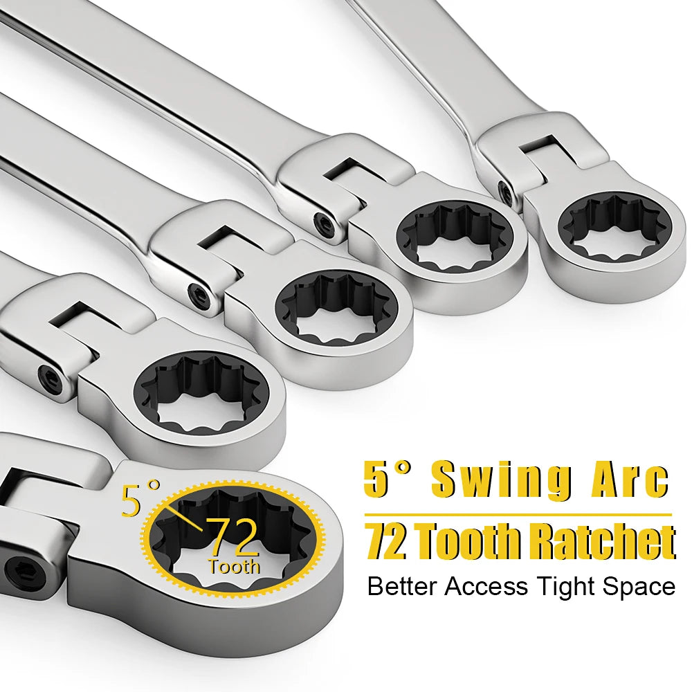 Ratcheting Combination Wrench Set 6-23mm Metric Flex Head Chrome Vanadium Steel