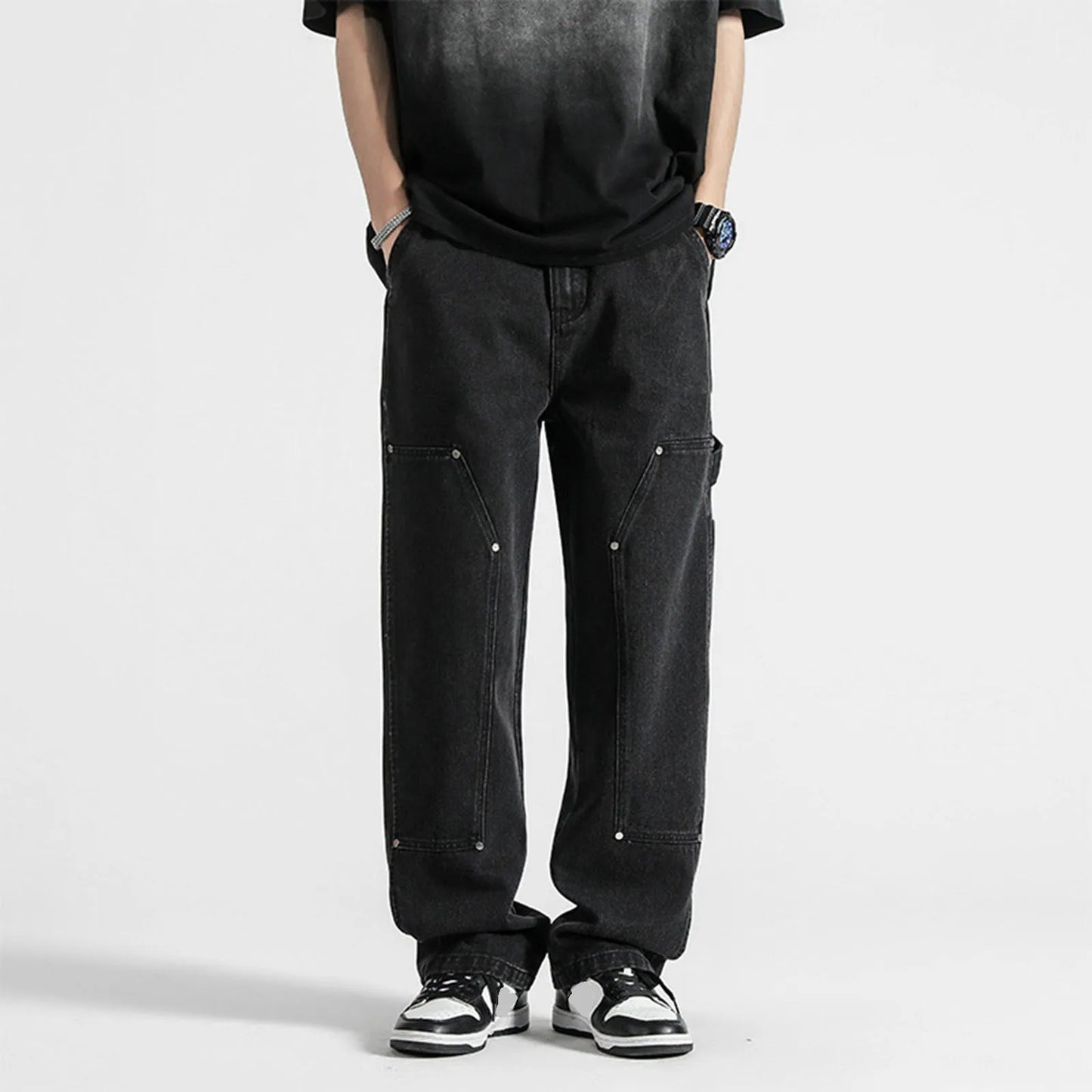 Korean Popular Clothes Men'S Clothing Gothic Style Oversize Y2k Baggy Jeans Japanese Denim Flared Jeans Straight Wide Pants