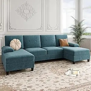 Sectional Sofas for The Living Room, U-Shaped Couch with Dual Chaise Lounge, 4-Seat Furniture Set Featuring Soft Cushions and L