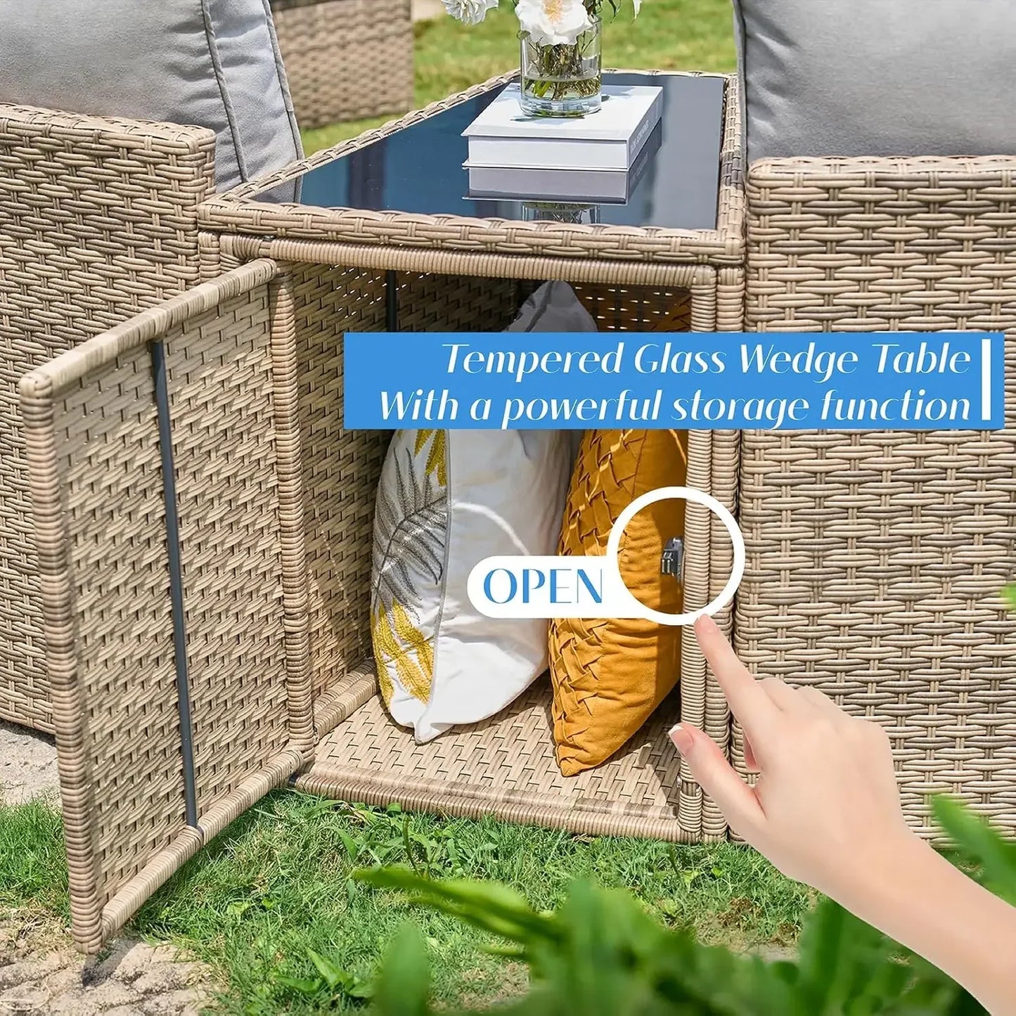 Patio Furniture Sets, 11 Piece Half-Moon Sectional Round Sofa Set, Outdoor Patio Furniture with Cushions & Wedge Table