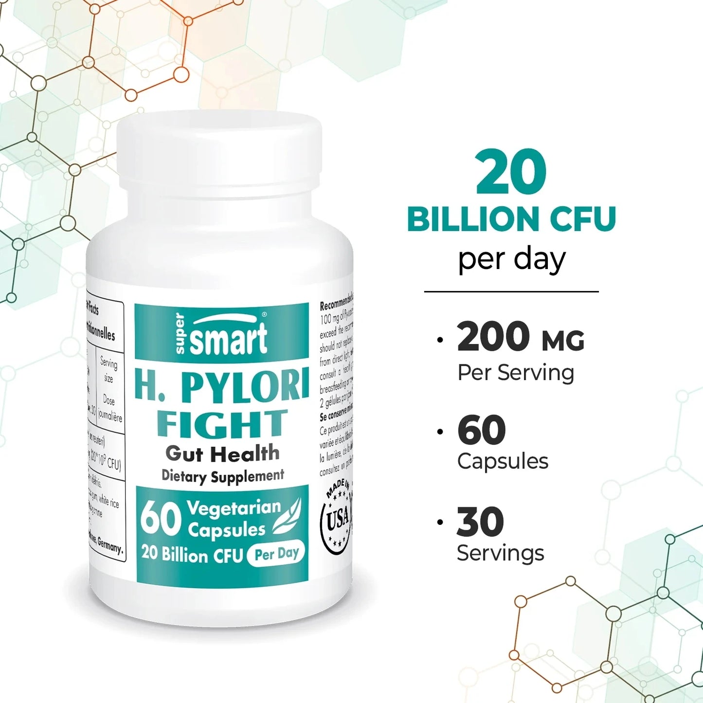 H. Pylori Fight Probiotic Supplement, 20 Billion CFU/Daily - Lactobacillus Reuteri - Acid Reflux Relief | Non-GMO & Gluten Free