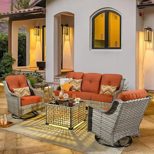 Patio Conversation Set,5 Pieces Wicker Patio Furnitures with Swivel Chair and Coffee Table,All Weather Patio Furniture Set